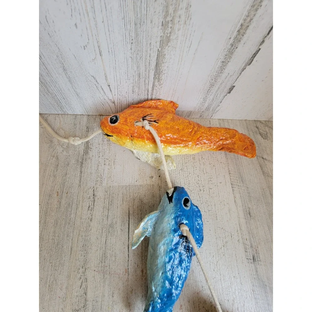 Vintage rainbow paper mache fish hanging unique Ocean Sea home‎ decor